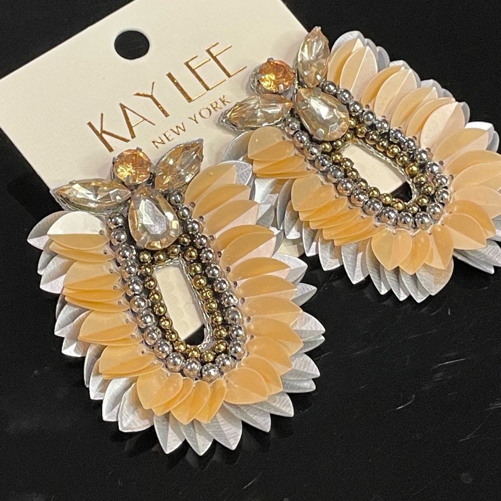 Gold and Silver Petal Earrings - Picture 2 of 4